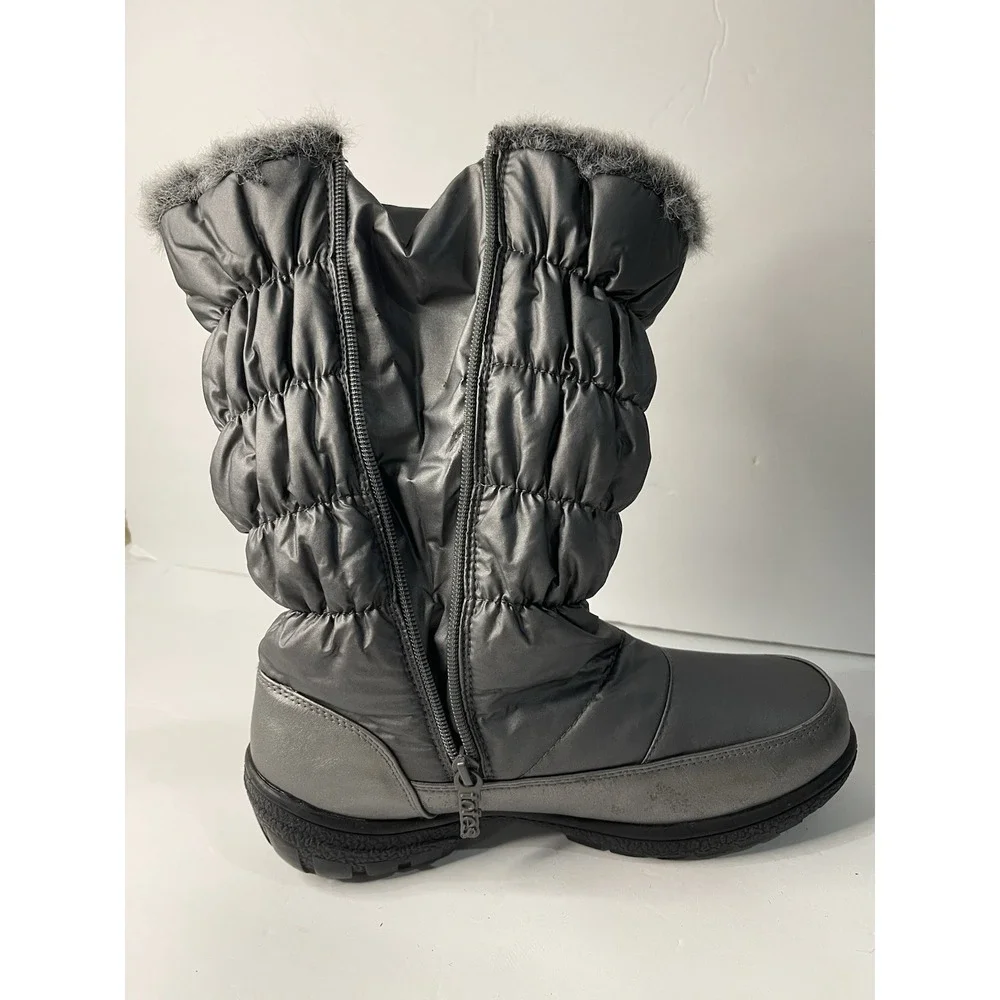 Totes bryce‎ buckle side zip faux fur lined gray snow boot waterproof 9M
